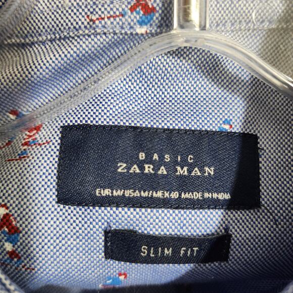 Basic Zara Man hockey player print button front long sleeve shirt men's size M - Picture 9 of 10